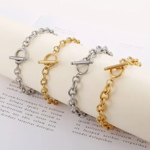 BTM933 Stainless Steel Bar Clasp Chain Bracelet Cross Couple Bracelets with OT Closure