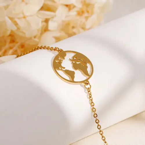 BTM949 Stainless Steel Map Design Titanium Bracelet for Women Trendy Geographical Jewelry