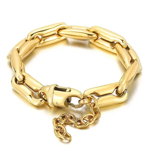 BTM1365 18K Gold Plated Titanium Steel Thick Chain Punk Pig Nose Bracelet for Women