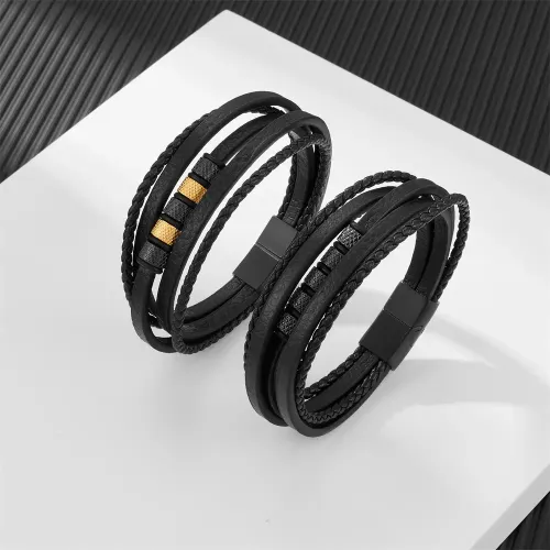 BTM765 Men's Multi-Layer Braided Leather Cord Bracelet Stainless Steel Leather Accessory