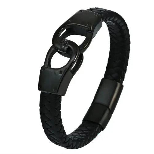 BTM661 Love Titanium Steel Leather Cord Bracelet Stainless Woven Leather Magnetic Clasp