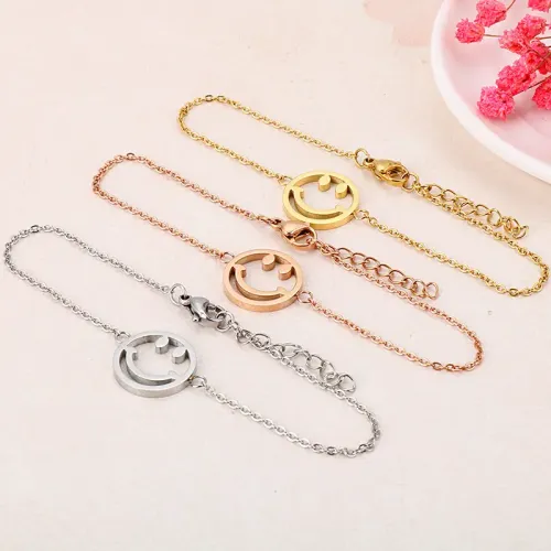 BTM932 Smiley Face Emoji Bracelet for Women 18K Gold Plated Titanium Steel Happy Jewelry