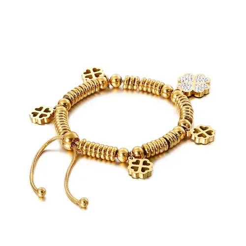 BTM1271 Elegant Four-Leaf Clover Diamond Circle Bracelet for Women Luxury Charm Jewelry