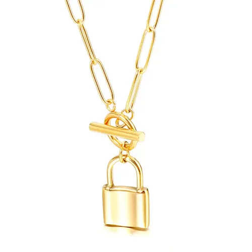 BTM1009 OT Clasp Titanium Steel Lock Pendant Necklace Bracelet Set for Women Stylish Jewelry Combo