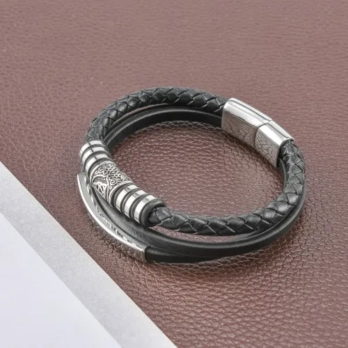 BTM794 Custom DIY Multi-Layer Woven Leather Bracelet with Stainless Steel Magnetic Clasp