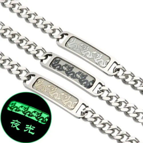 BTM689 Ethnic Dragon Glow-in-the-Dark Titanium Steel Bracelet | Luminous Jewelry