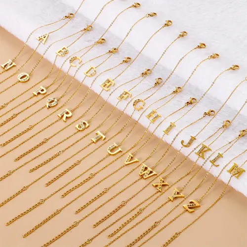 BTM990 Gold Plated Diamond-Encrusted 26 Alphabet Letters Titanium Steel Bracelet for Women Personalized Jewelry