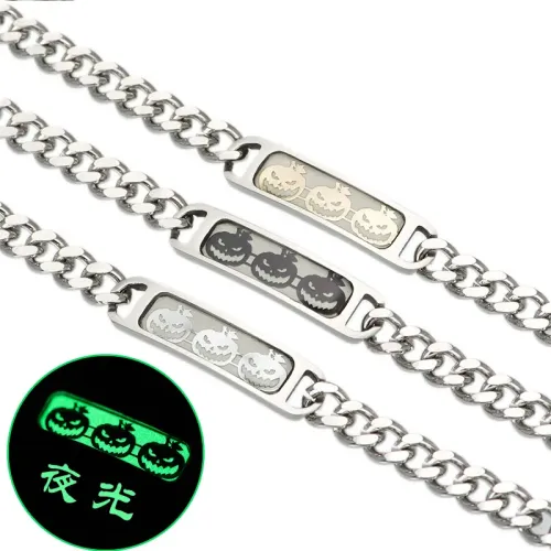 BTM688 Glow-in-the-Dark Pumpkin Titanium Steel Bracelet | Unique Halloween Jewelry