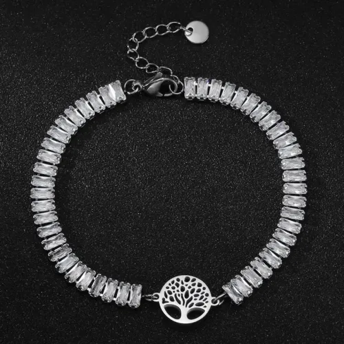 BTM1571 Stainless Steel Square Full Diamond Bracelet for Women Luxe Rhinestone Jewelry