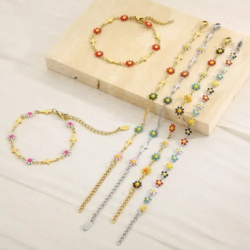 BTM959 Delicate Daisy Hand-Painted Oil Drop Bracelet Necklace Set Sweet Titanium Steel Jewelry