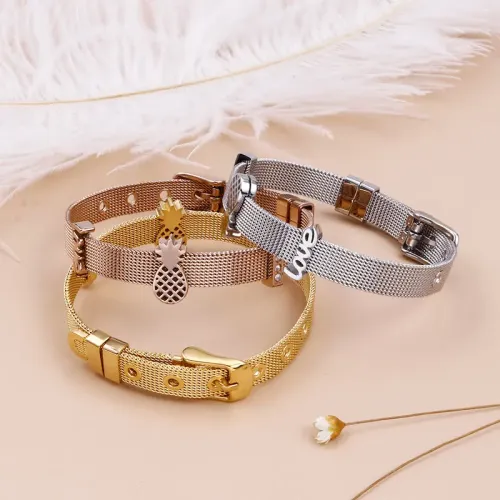 BTM1276 Couples' Gold-Plated Stainless Steel Pineapple Bracelet Chic Relationship Jewelry