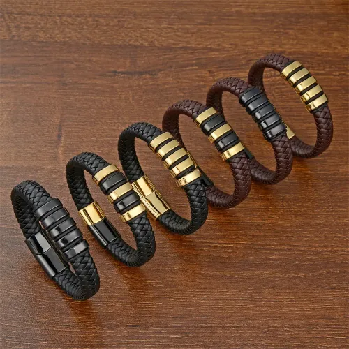 BTM779 Mixed Color Stainless Steel Leather Bracelet with Titanium Magnetic Clasp Accessory