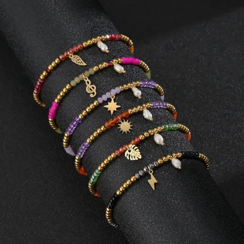 BTM1566 Adjustable Beaded Bracelet with Rice Pearl Pendant for Women Colorful Direct Ship Jewelry