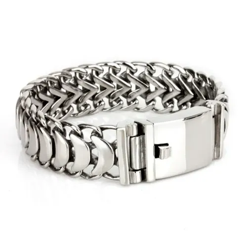 BTM1448 Punk Stainless Steel Large Link Crescent Snakebone Chain Bracelet 21mm Bold Dragon Bone Design