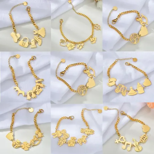 BTM1633 Stainless Steel Multi-Charm Women's Bracelet Trendy Dangle Charms Accessory