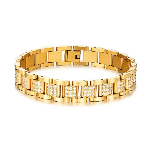 BTM916 Gold Stainless Steel Full Diamond Band Bracelet Unisex Titanium Couples Jewelry