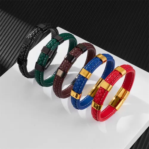 BTM740 Colorful Leather Woven Bracelets Unisex Couple's Leather Wristbands Jewelry