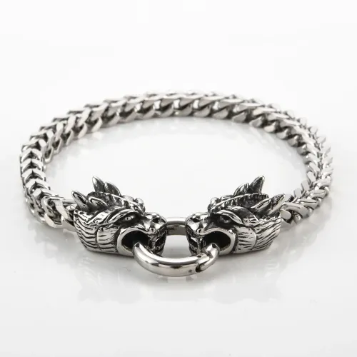 BTM883 Men's Punk Stainless Steel Double Dragon Head Titanium Bracelet Viking Jewelry