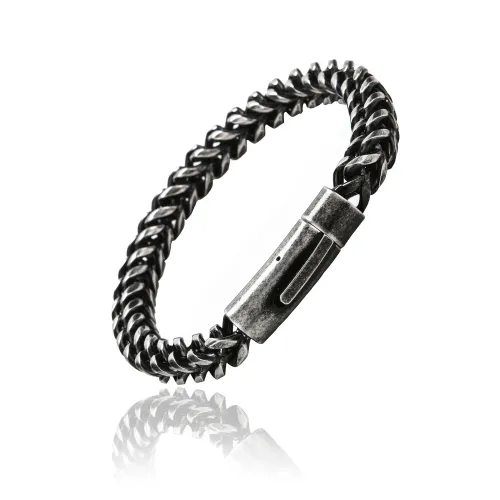 BTM885 Hip Hop Men's Stainless Steel Round Polished Bracelet Titanium Cowboy Chain with Reversible Black Link