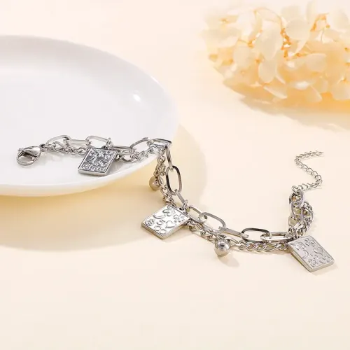 BTM1199 Double Layer Cartoon Poker Card Pattern Steel Bead Stainless Steel Women's Bracelet