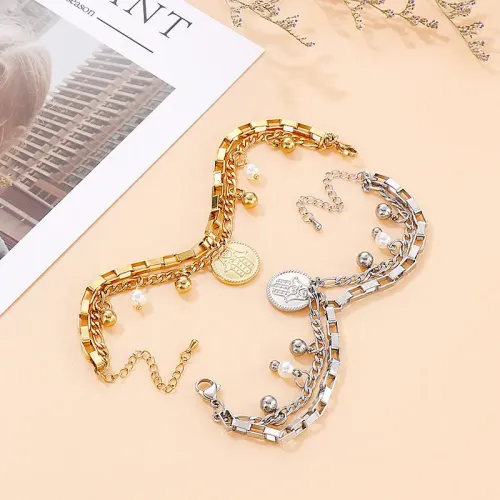 BTM1156 New Titanium Steel Double-Layer Beaded Palm Bracelet for Girls Trendy Elegant