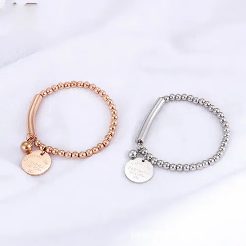 BTM1264 2020 Titanium Steel Bead Bracelet with Round Pendant for Women Best Friend Jewelry