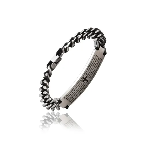 BTM843 Inscribed Cross Bracelet for Men Titanium Steel with Stainless Band