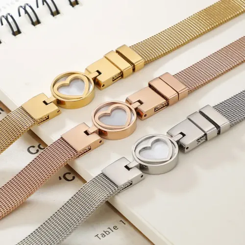 BTM1288 Stainless Steel Electroplated Mesh Band Heart Bracelet Romantic Fashion Jewelry