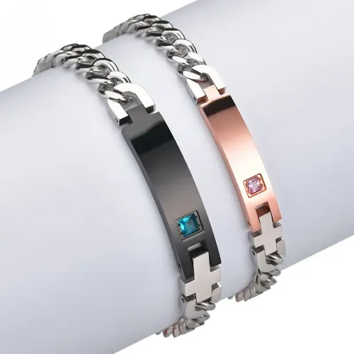 BTM1582 Simple Stainless Steel Diamond-Set Couples Bracelets Elegant Matching Jewelry