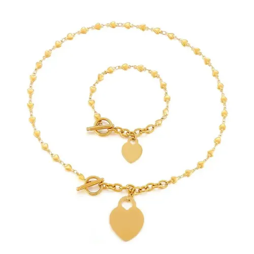 BTM1266 OT Clasp Heart Chain Necklace Bracelet Set Stainless Steel Love Jewelry for Women