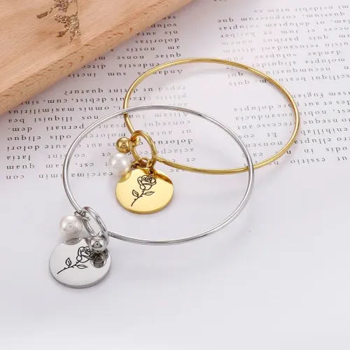 BTM1086 Stainless Steel Birth Flower Bracelet Women's Birthday Month Chain Jewelry