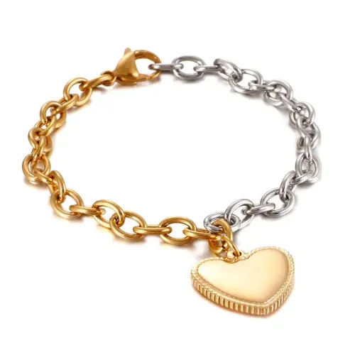 BTM1031 Titanium Steel Heart-Shaped Gold-Trim Bracelet Unisex Love Jewelry