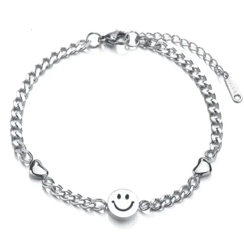 BTM1777 Black Smiley Heart Splice Bracelet Stainless Steel Couples' Jewelry for Him Her