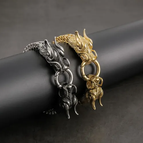 BTM891 Men's Dual Dragon Head Clasp Bracelet Multi-Layer Stainless Steel Bangle