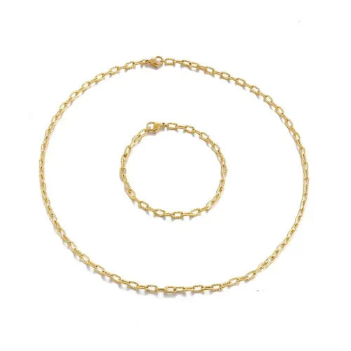 BTM929 Rugged Hammered Texture Gold Titanium Steel Necklace Bracelet Set Bold Jewelry