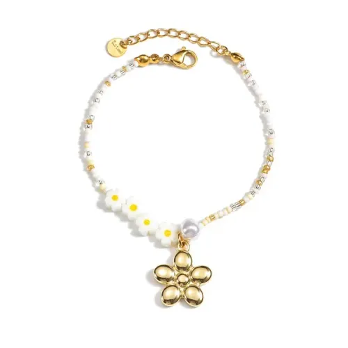 BTM1628 Floral Bead Bracelet in Stainless Steel with 18K Gold Plating Women's Elegant Jewelry Accessory