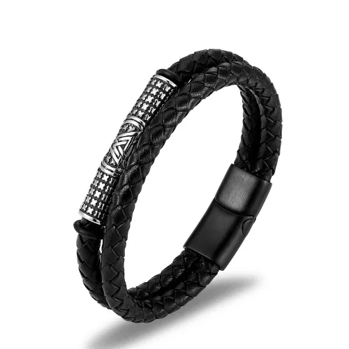 BTM854 Handwoven Multi-Layer Leather Men's Bracelet with Magnetic Buckle