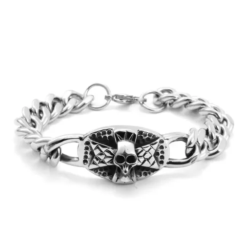 BTM643 Hand-Polished Titanium Cross Skull Bracelet Stainless Steel Skull Wristband