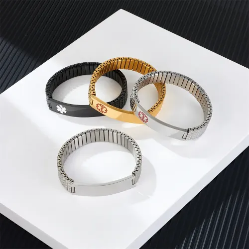 BTM809 12mm Stainless Steel Medical Alert Bracelet Elastic Durable Stylish