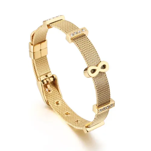 BTM1303 New Titanium Steel 18K Real Gold Plated Infinity Symbol Adjustable Women's Bracelet
