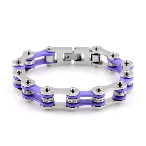 BTM1524 Titanium Steel Motorcycle Chain Bracelet with Crystal Diamonds for Women Elegant Biker Jewelry