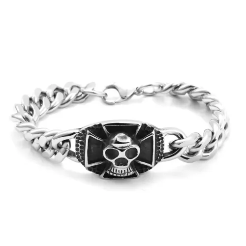 BTM642 Hand-Polished Titanium Cross Skull Bracelet Men's Stainless Steel Skull Wristband