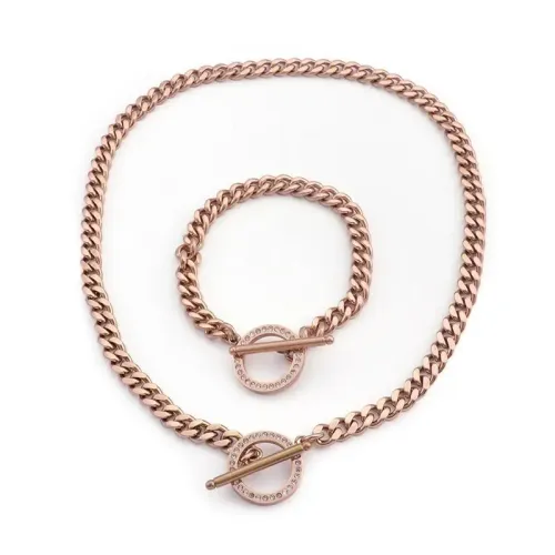 BTM1262 Men's Titanium Steel Necklace and Bracelet Set in Rose Gold Dual-Finish Stainless Steel Jewelry