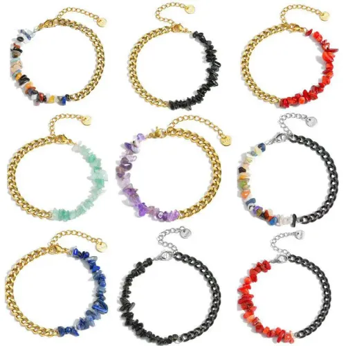 BTM1817 Irregular Geometric Crushed Stone Bracelet Stainless Steel Colorful Modern Chinese Style for Women
