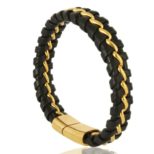 BTM658 Titanium Multi-Layer Woven Leather Bracelet Golden Stainless Steel Magnetic Clasp Wristband