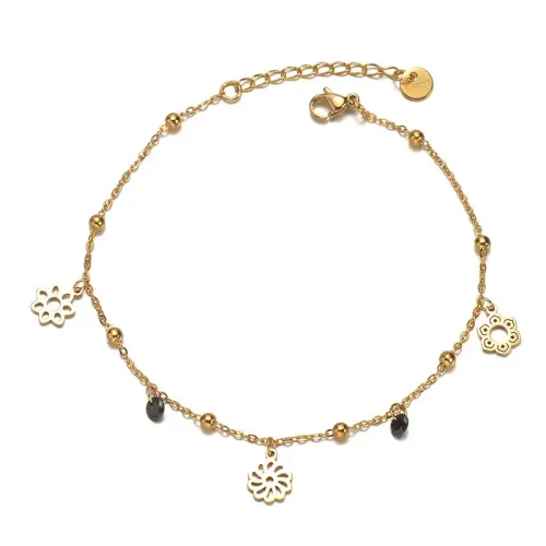 BTM1677 14K Gold Hollow Lotus Zircon Pendant Bracelet Women Stainless Steel Jewelry