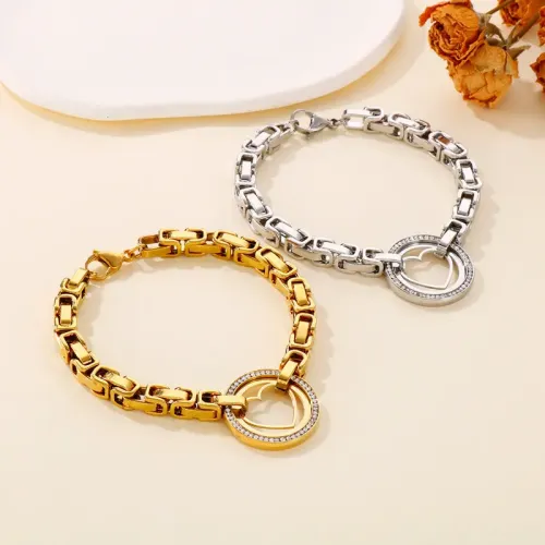 BTM1177 Full Diamond Hollow Heart 18K Real Gold Plated Stainless Steel Women's Bracelet Luxury Accessory