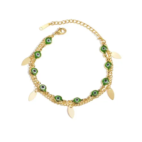 BTM1596 Gold Titanium Evil Eye Oval Plate Bracelet Chic Layering Piece for Women