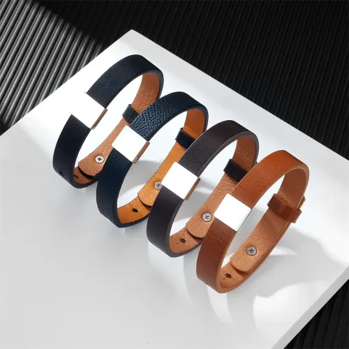 BTM735 Unisex Genuine Leather Bracelet Stainless Steel DIY Leather Wristband