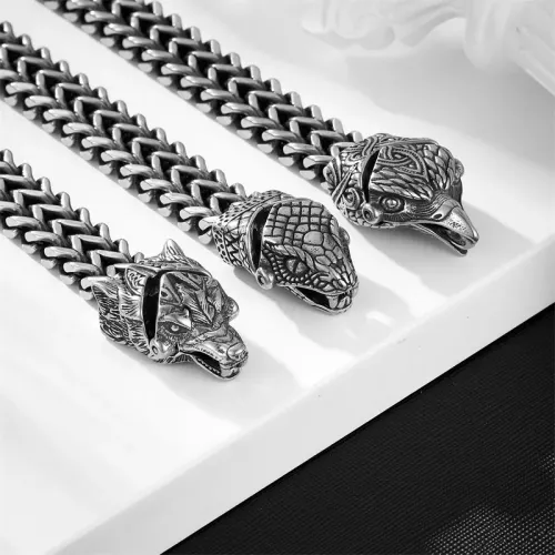 BTM870 Men's Viking Stainless Steel Bracelet Wolf Snake Eagle Series Reversible Thick Chain